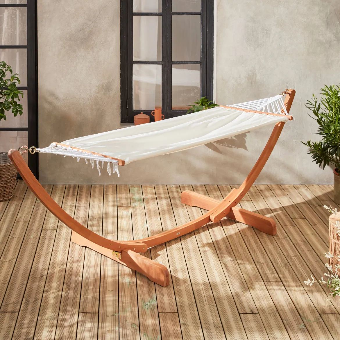 Amaca in legno con telo in cotone