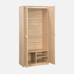 Armadio a 2 ante in canna e legno con appendiabiti e contenitori