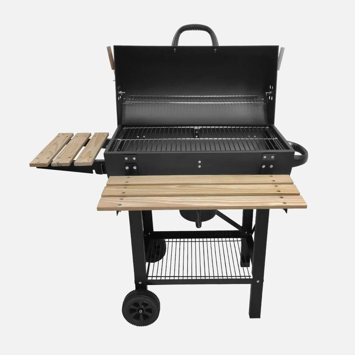 Barbecue a carbone e affumicatore con ruote, ripiani e copertura