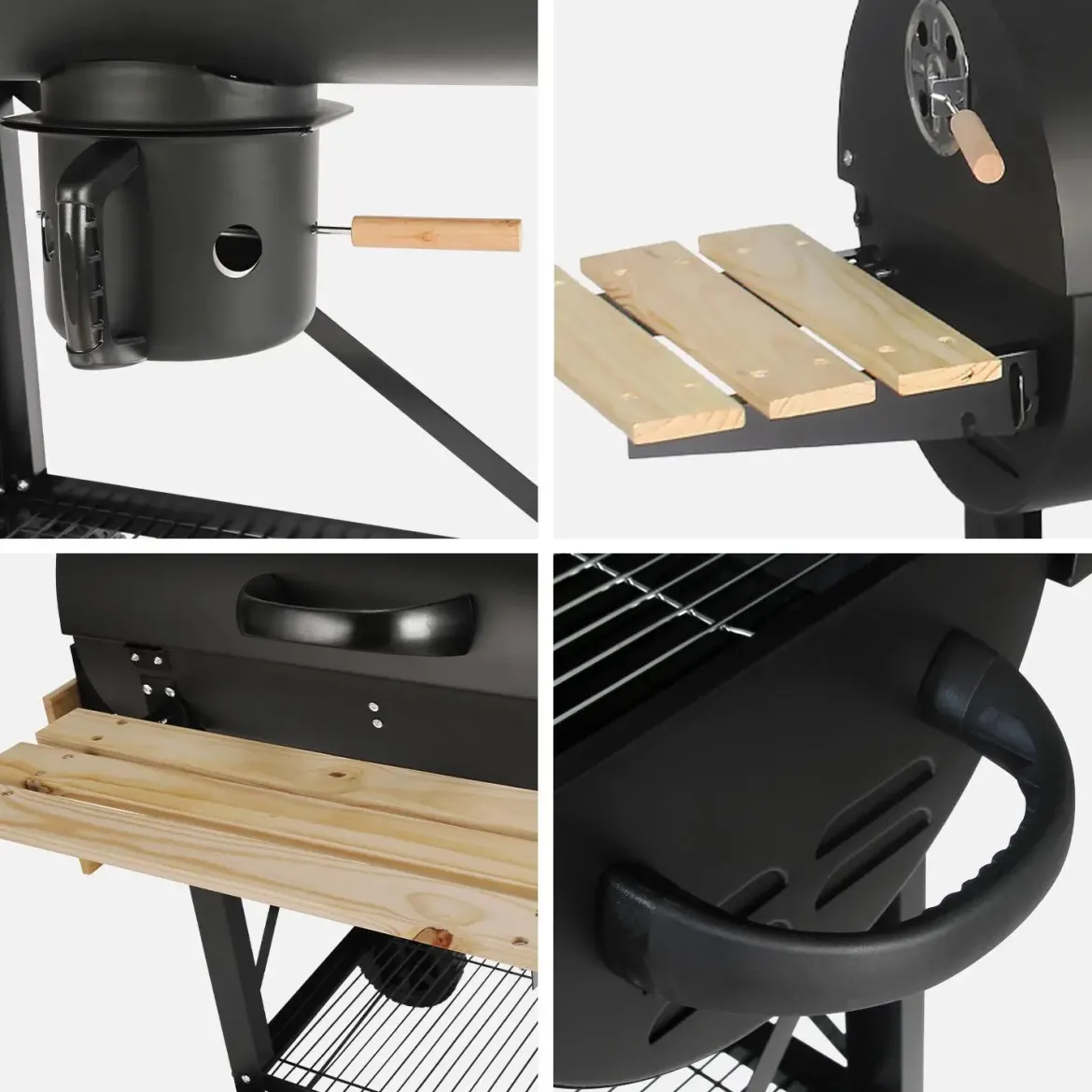 Barbecue a carbone e affumicatore con ruote, ripiani e copertura
