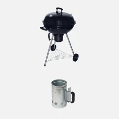 Barbecue a carbone, griglia e affumicatore con ruote e ciminiera di accensione, Ø57cm