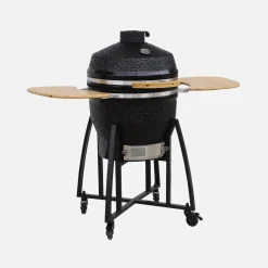Barbecue a carbone, griglia e affumicatore, ceramica 54,5cm con ruote, ripiani e copertura