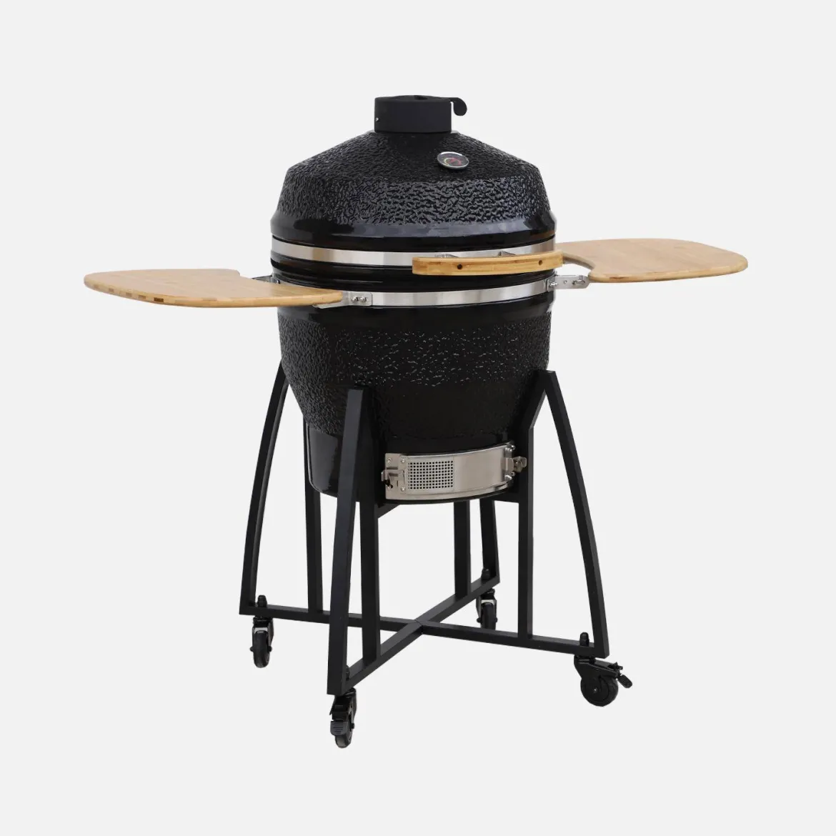 Barbecue a carbone, griglia e affumicatore, ceramica 54,5cm con ruote, ripiani e copertura