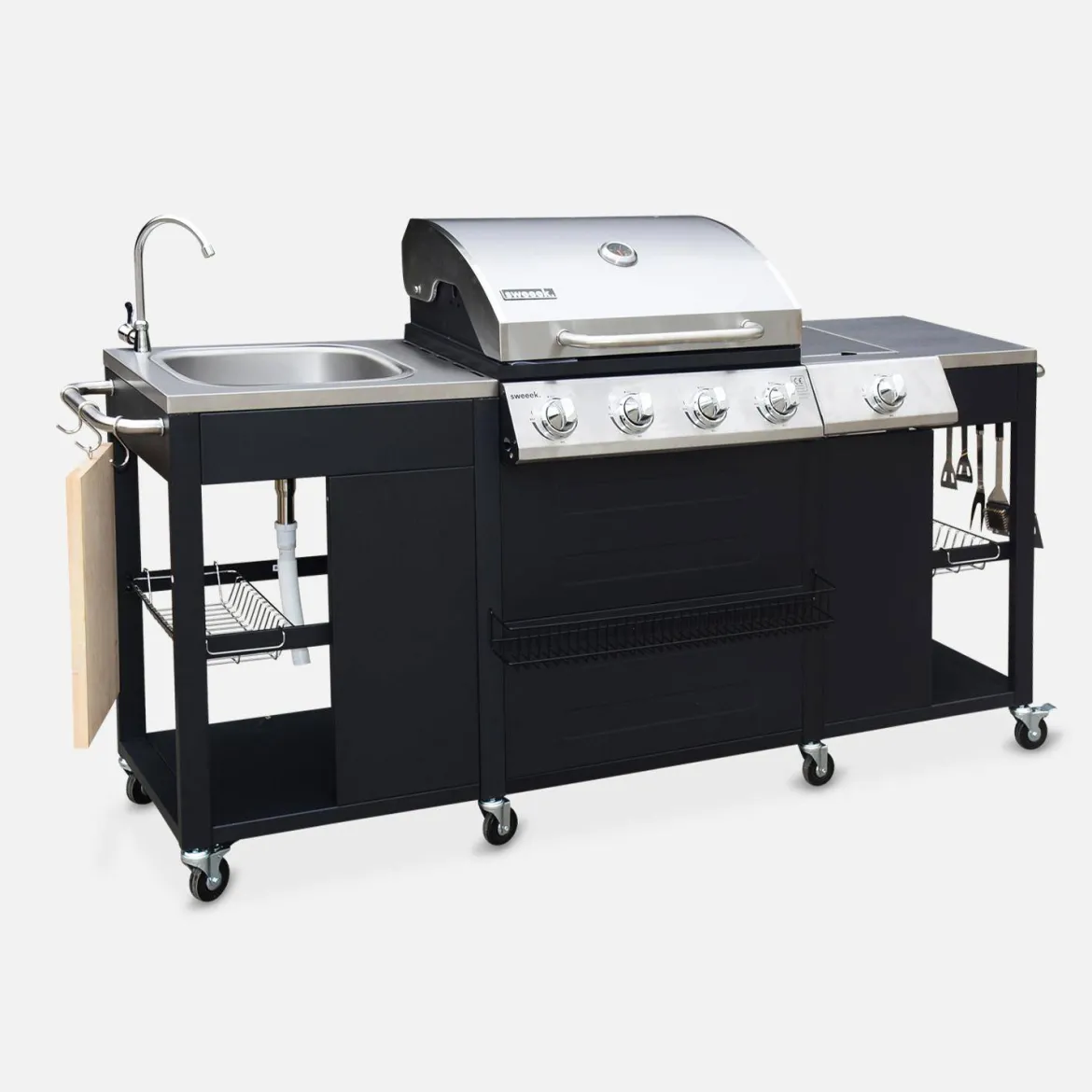 Barbecue a gas a 5 fuochi con 1 bruciatore laterale