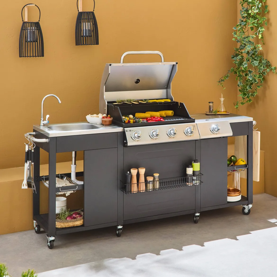 Barbecue a gas a 5 fuochi con 1 bruciatore laterale