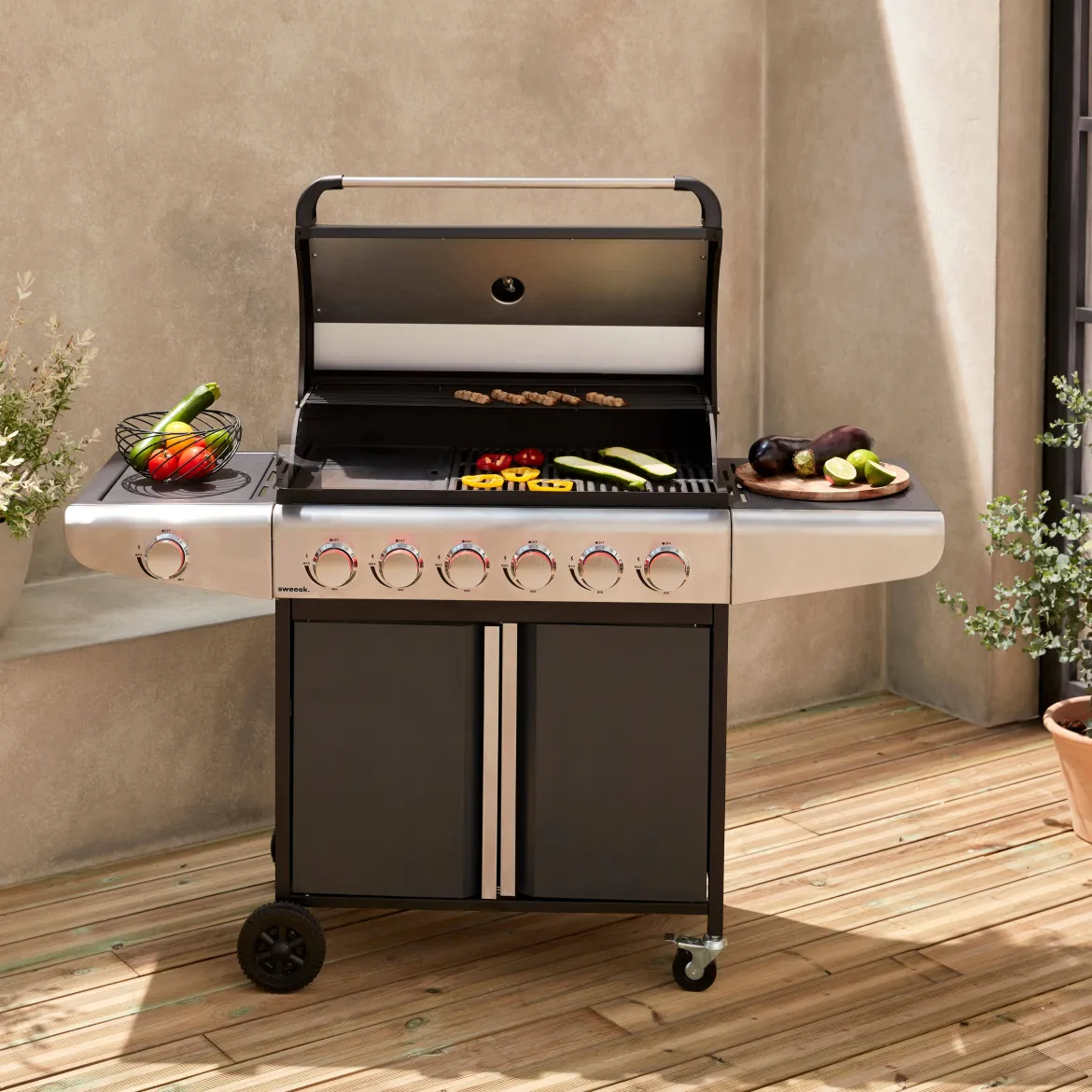 Barbecue a gas con 6 bruciatori + 1 laterale