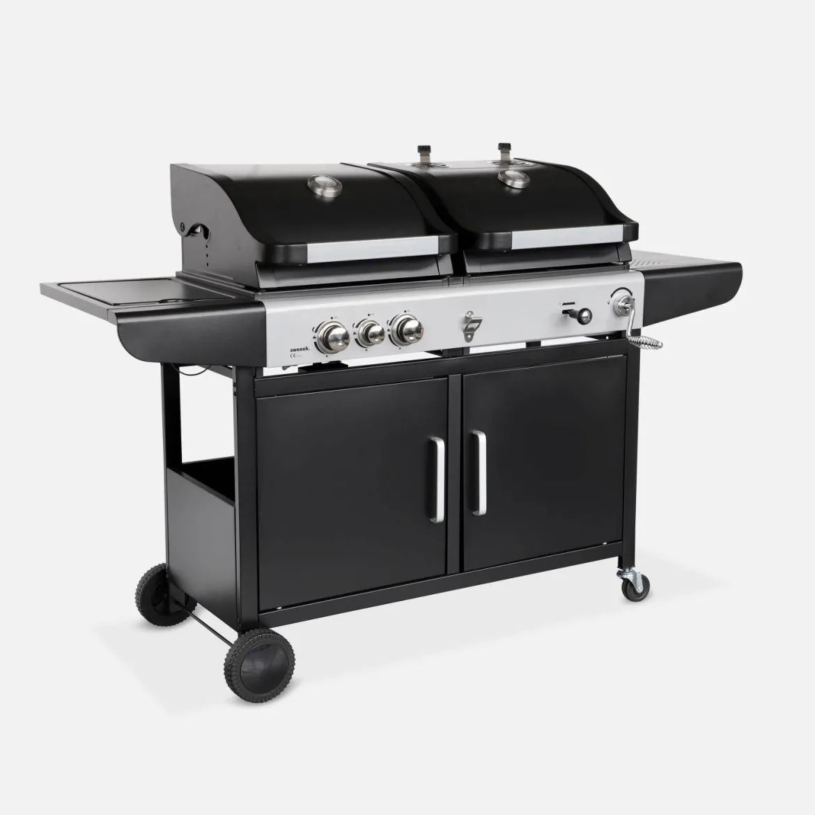 Barbecue combinato a gas e carbonella con fuoco laterale