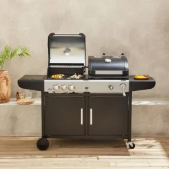 Barbecue combinato a gas e carbonella con fuoco laterale