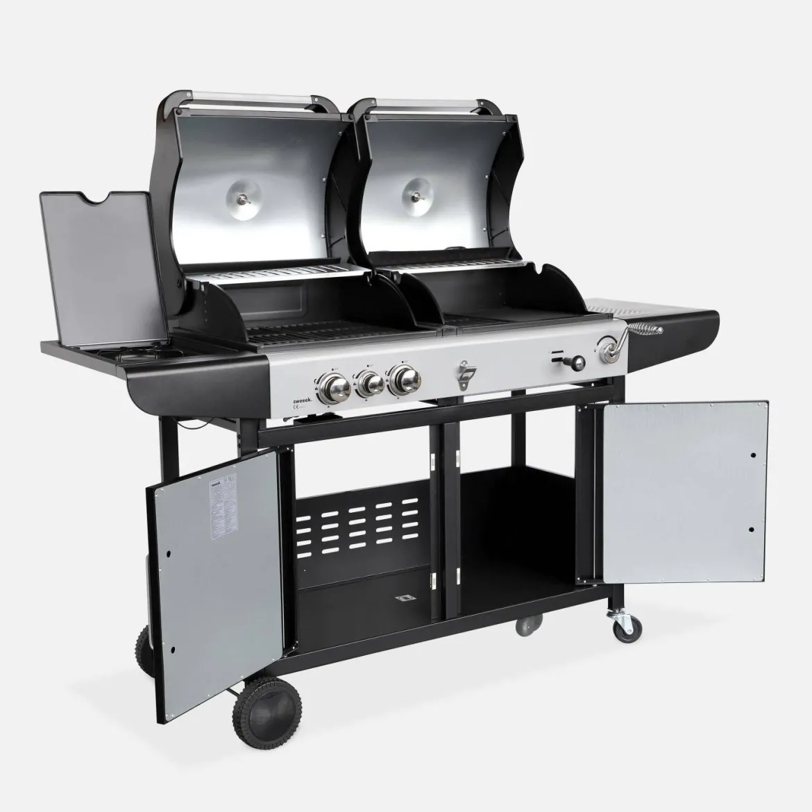 Barbecue combinato a gas e carbonella con fuoco laterale