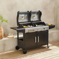 Barbecue combinato a gas e carbonella con fuoco laterale