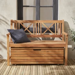Baule da giardino in legno con rotelle, 110L