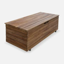 Baule da giardino in legno con rotelle, 110L