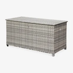 Baule da giardino in resina intrecciata con rotelle e fodera interna, 790L