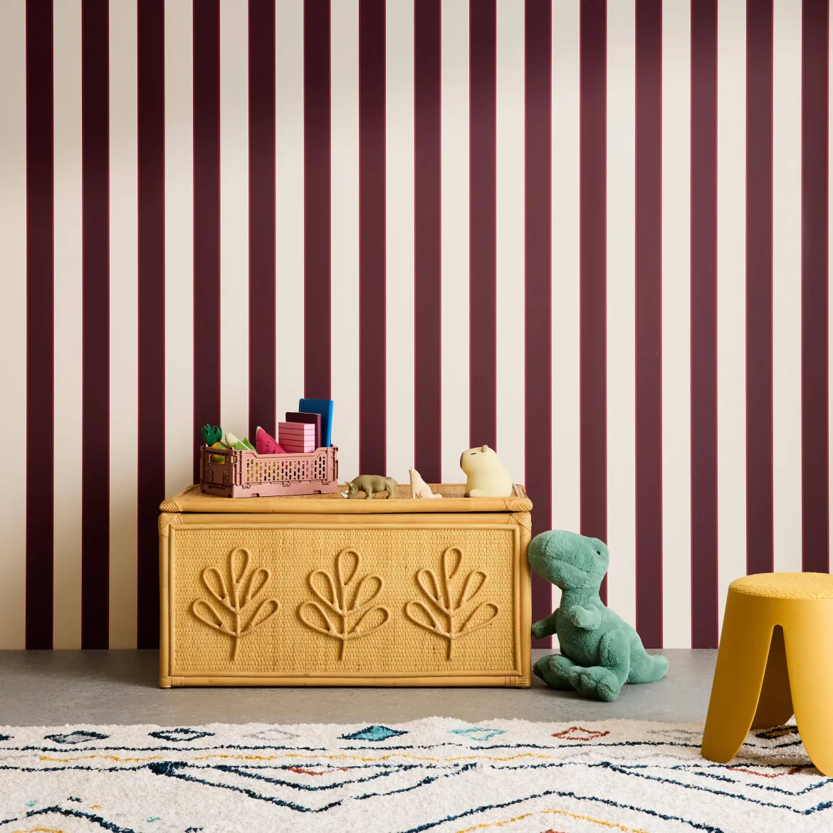 Baule giocattoli per bambini bohémien in rattan