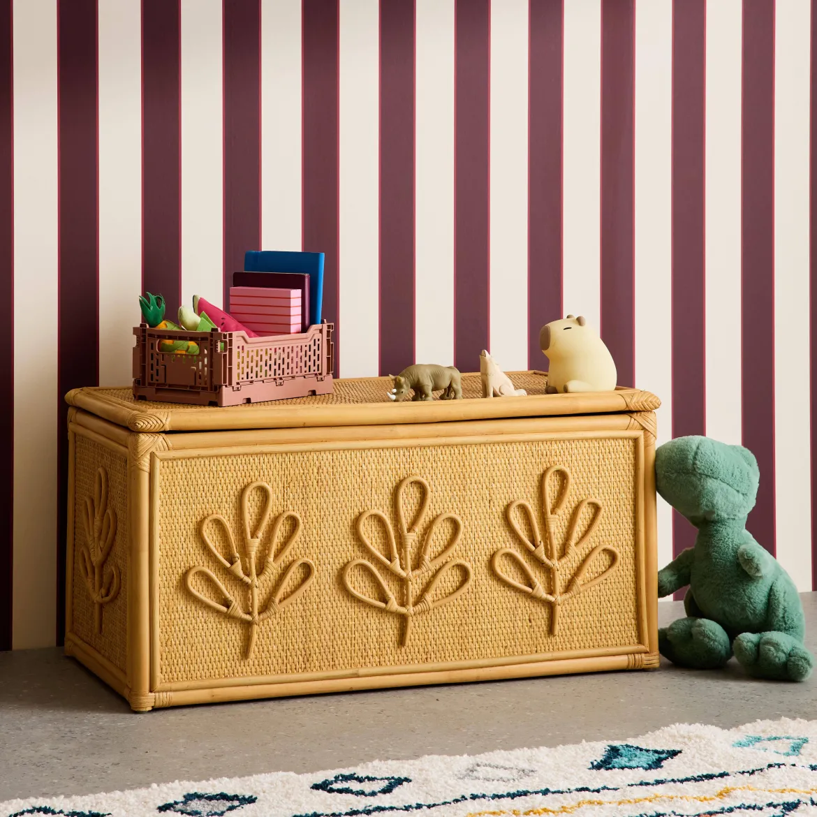 Baule giocattoli per bambini bohémien in rattan
