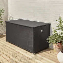 Baule da giardino in resina intrecciata con rotelle e fodera interna, 790L