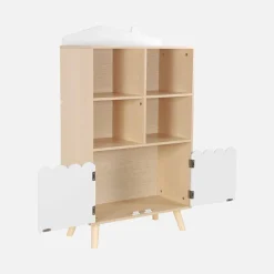 Biblioteca per bambini in legno di pino 2 porte e 4 scaffali