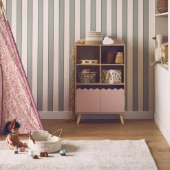 Biblioteca per bambini in legno di pino 2 porte e 4 scaffali