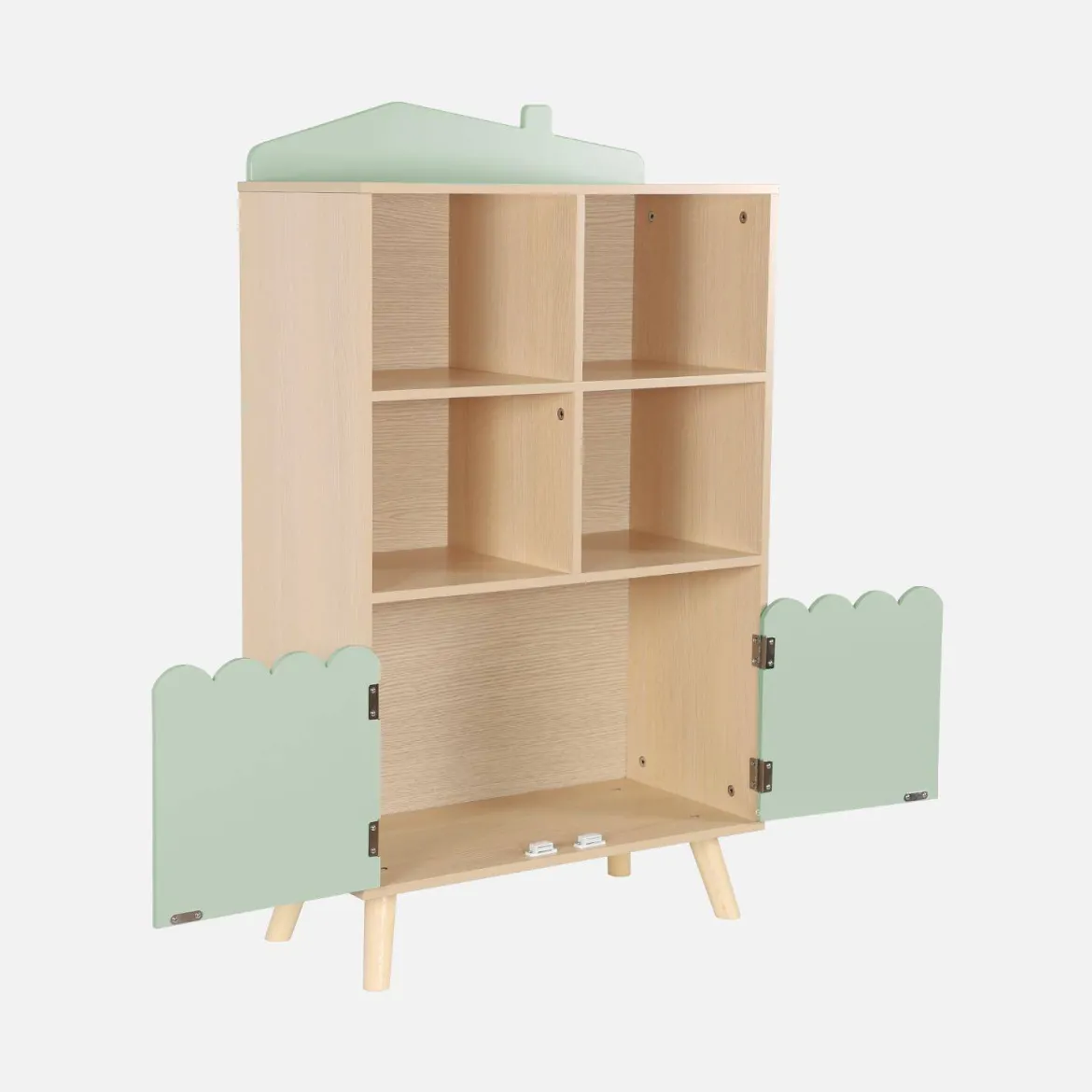 Biblioteca per bambini in legno di pino 2 porte e 4 scaffali