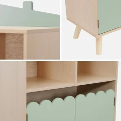 Biblioteca per bambini in legno di pino 2 porte e 4 scaffali