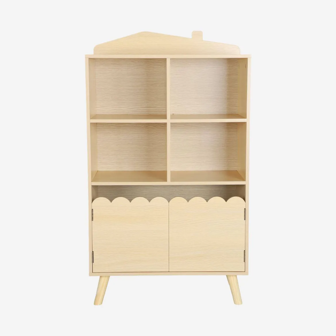 Biblioteca per bambini in legno di pino 2 porte e 4 scaffali