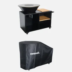 Braciere barbecue con piano di lavoro e copertura, Ø80cm