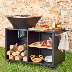 Braciere barbecue con piano di lavoro e copertura, Ø80cm