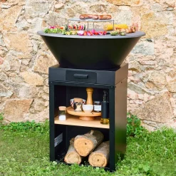 Braciere barbecue con vano portalegna e copertura, Ø81,5cm