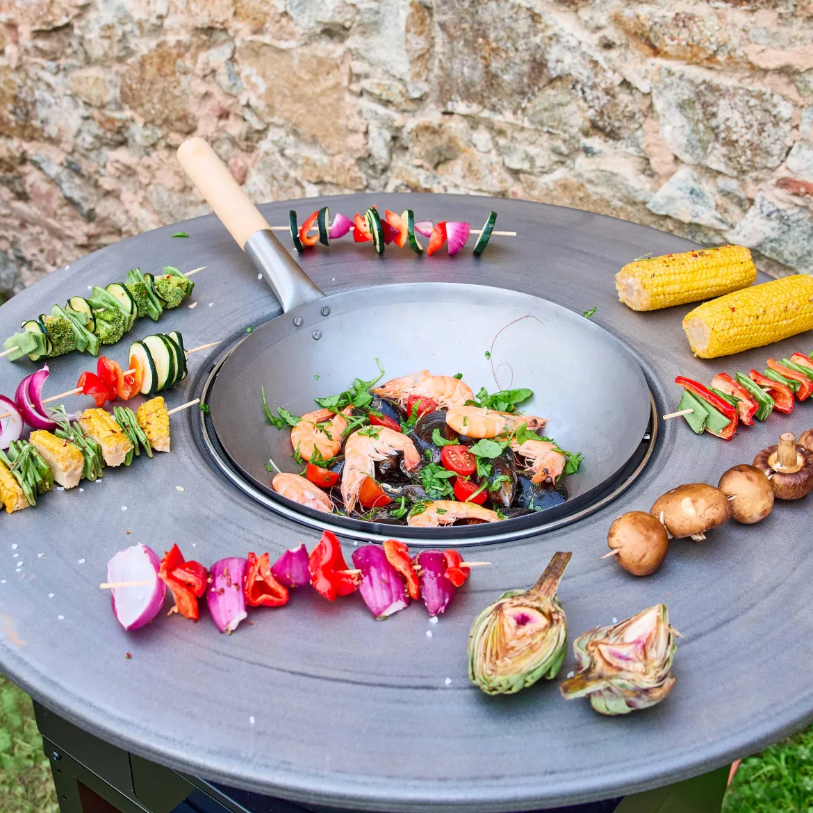 Braciere barbecue con vano portalegna e copertura, Ø81,5cm