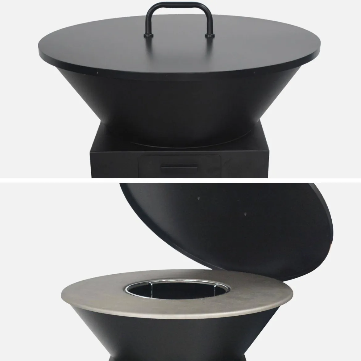 Braciere barbecue con vano portalegna, coperchio e utensili, Ø81,5cm