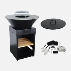 Braciere barbecue con vano portalegna, coperchio e utensili, Ø81,5cm