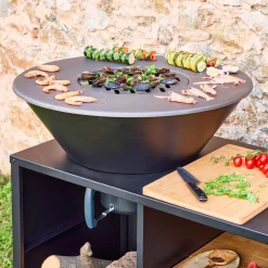 Braciere barbecue su carrello con vano portaoggetti e coperchio, Ø80cm