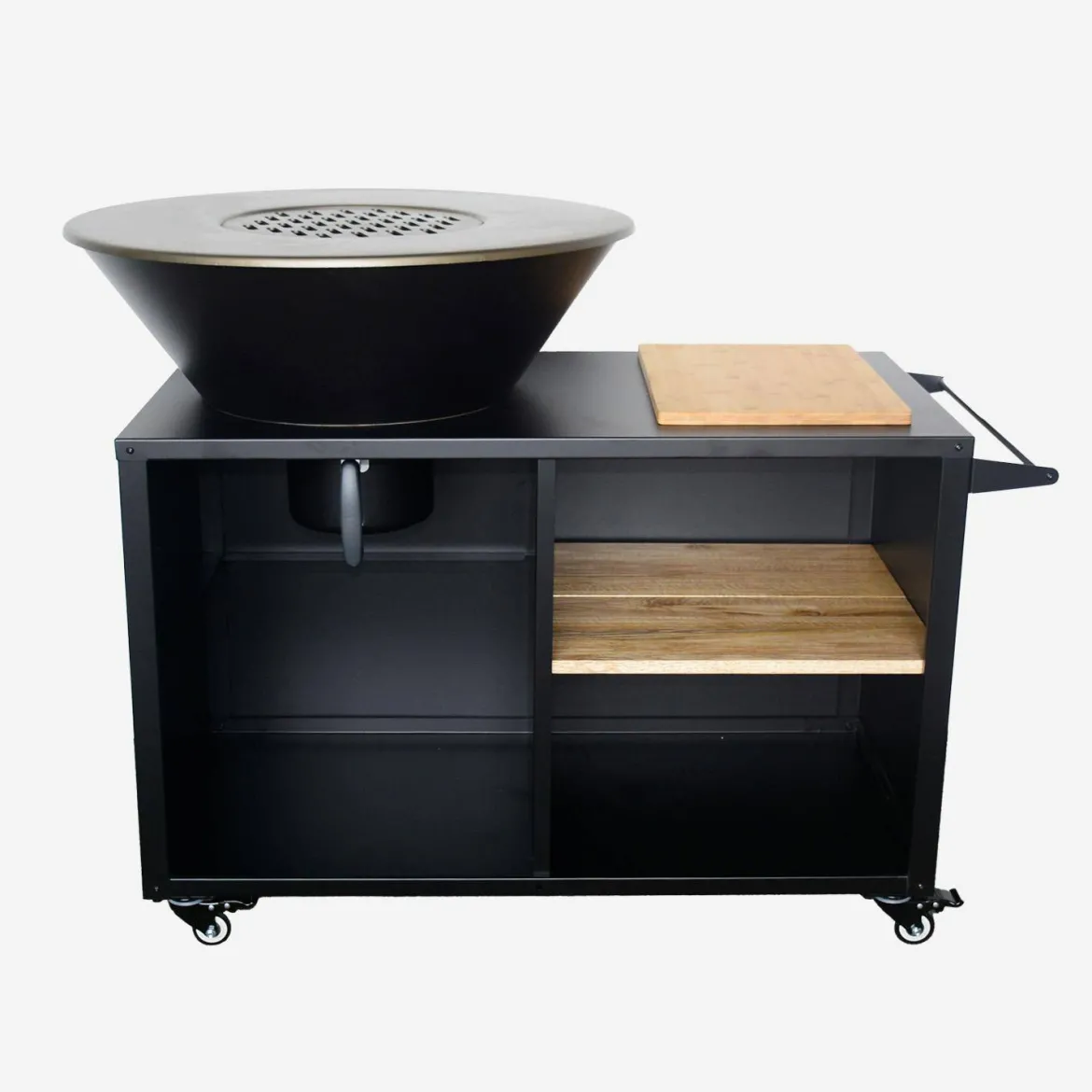 Braciere barbecue su carrello con vano portaoggetti e coperchio, Ø80cm