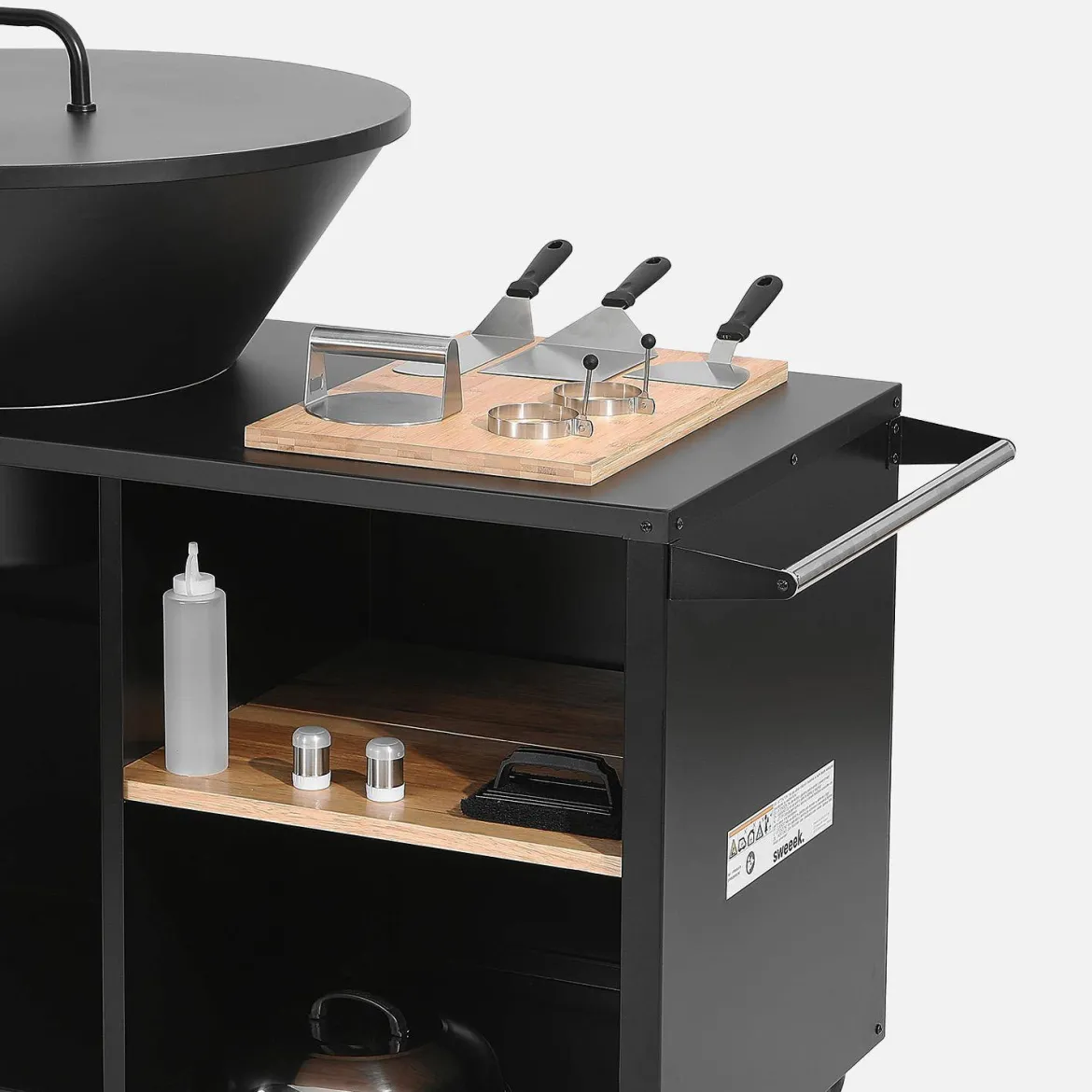 Braciere barbecue su carrello con vano portaoggetti, coperchio e utensili, Ø80cm