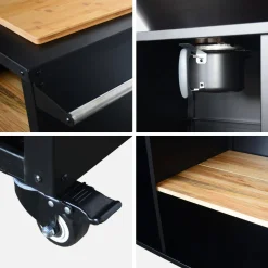 Braciere barbecue su carrello con vano portaoggetti, coperchio e utensili, Ø80cm