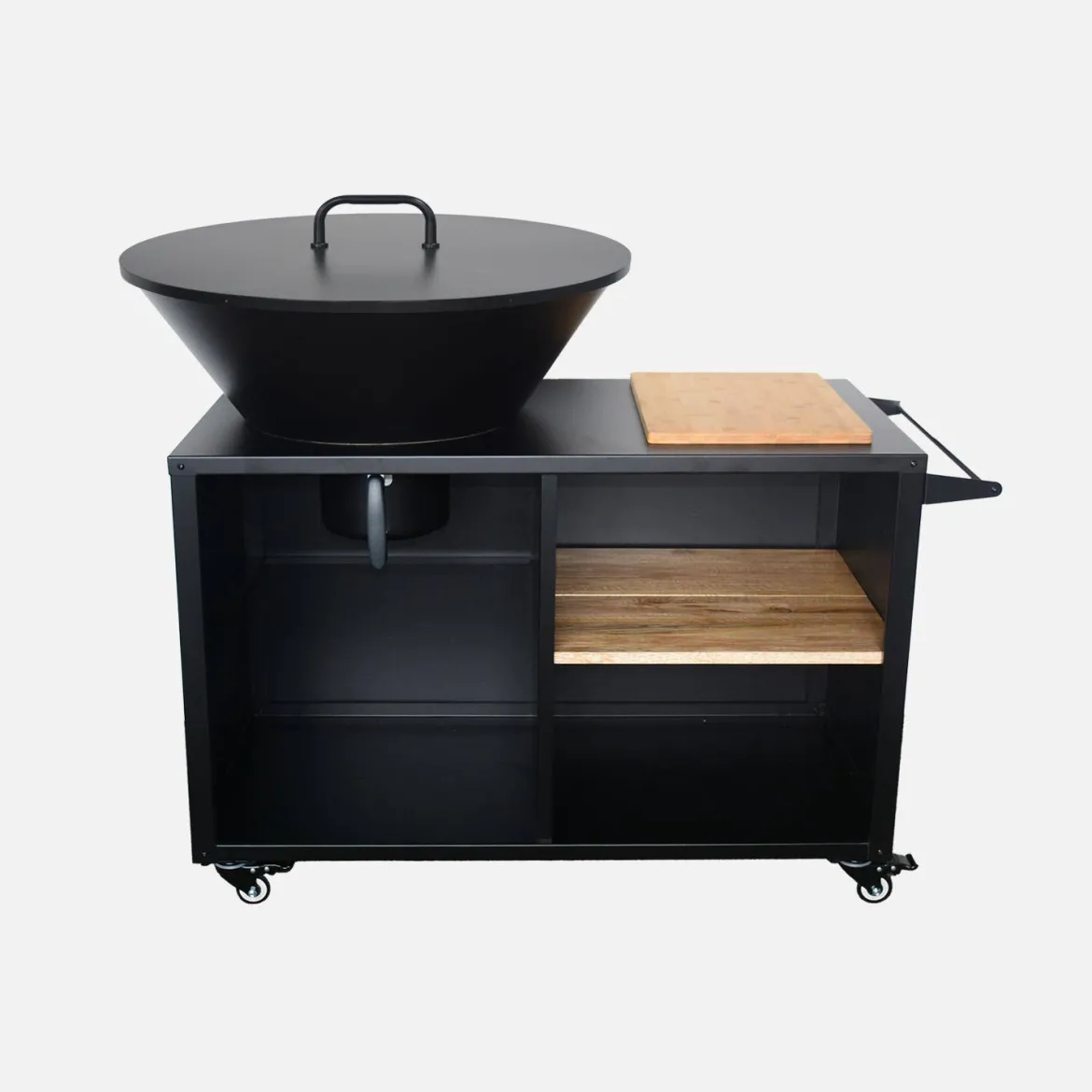 Braciere barbecue su carrello con vano portaoggetti, coperchio e utensili, Ø80cm