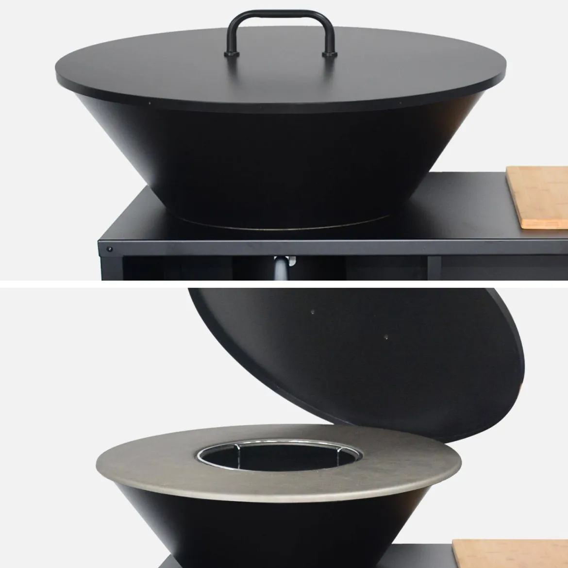 Braciere barbecue su carrello con vano portaoggetti, coperchio e utensili, Ø80cm