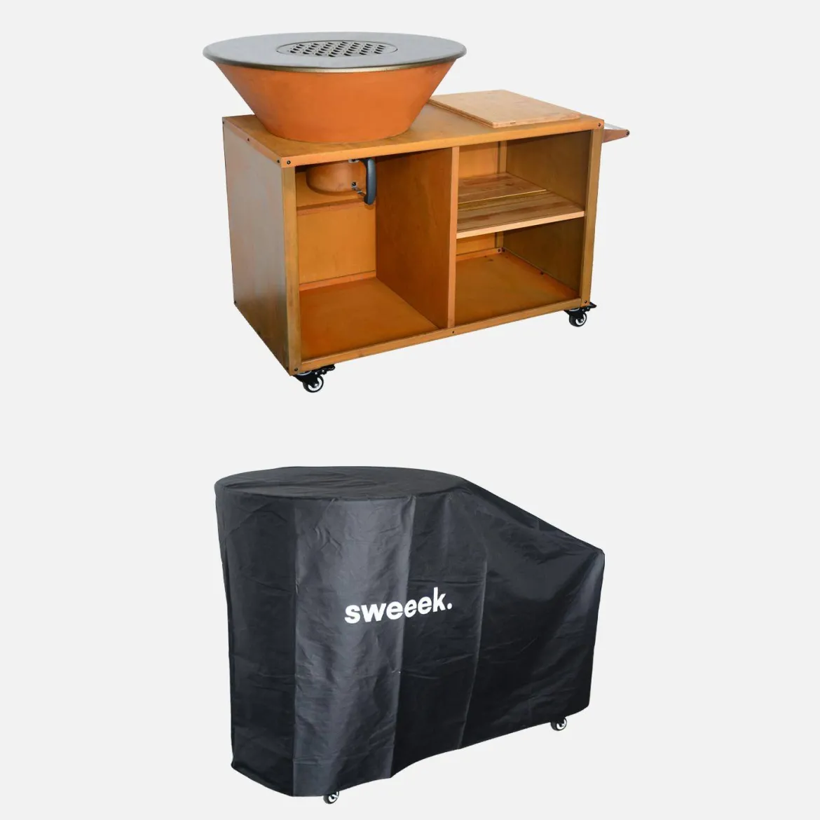 Braciere barbecue con piano di lavoro e copertura, Ø80cm