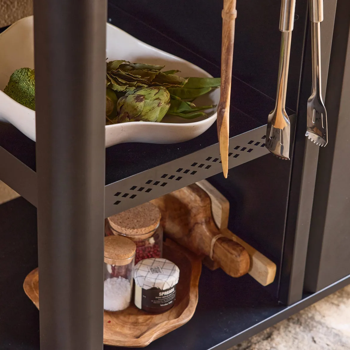 Carrello da cucina da esterno in acciaio con tavolino pieghevole, 94.5cm