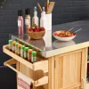 Carrello da cucina da esterno in legno con maniglie e 7 vani portaoggetti, 130cm