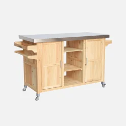 Carrello da cucina da esterno in legno con maniglie e 7 vani portaoggetti, 130cm