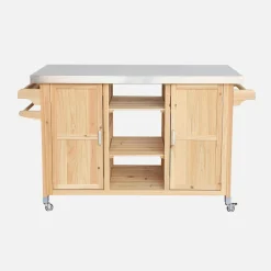 Carrello da cucina da esterno in legno con maniglie e 7 vani portaoggetti, 130cm