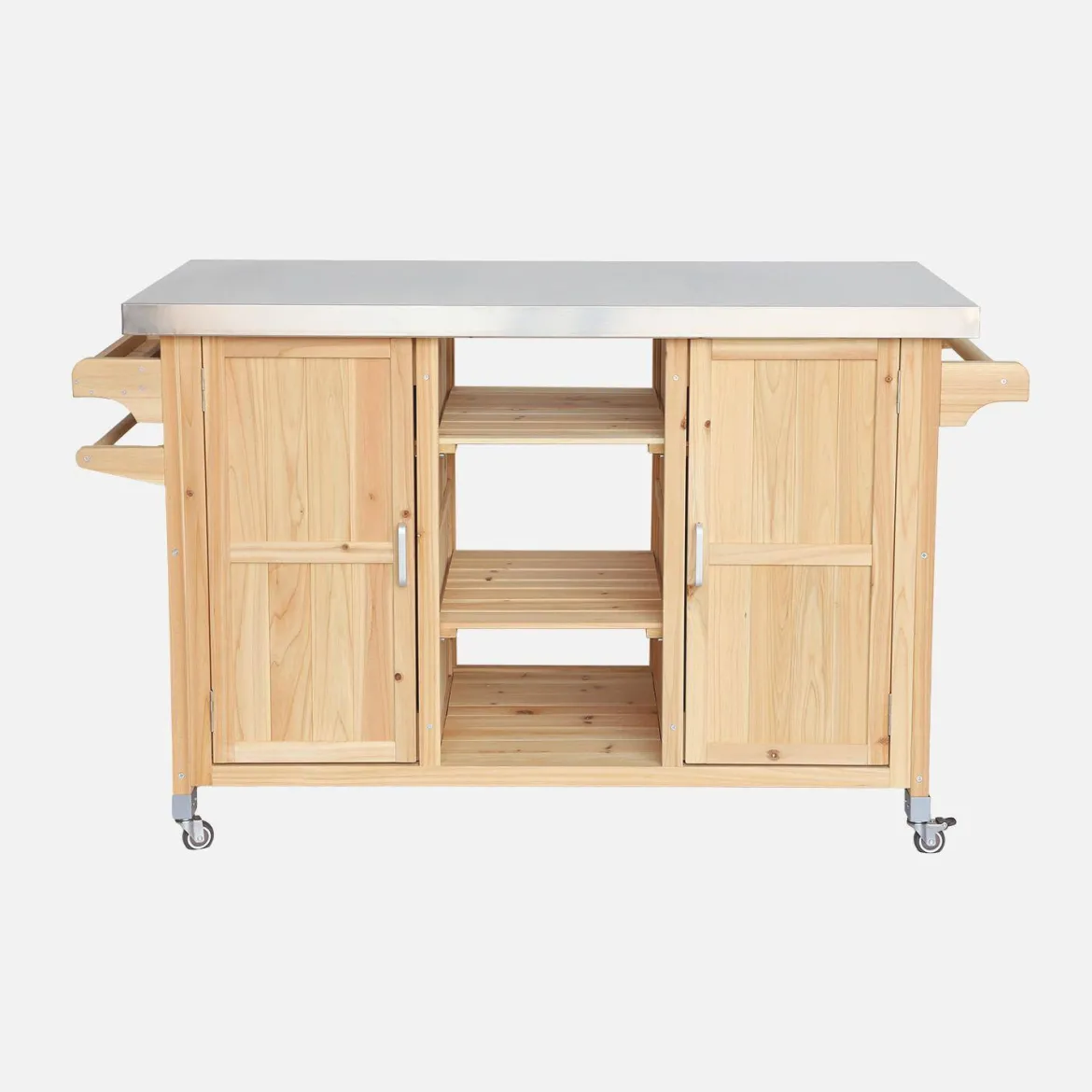 Carrello da cucina da esterno in legno con maniglie e 7 vani portaoggetti, 130cm