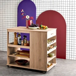 Carrello da cucina effetto legno con portabottiglie, 100cm