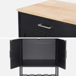 Carrello da cucina in legno di gomma con 2 ripiani, 56cm