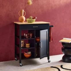 Carrello da cucina in legno di gomma con 5 ripiani, 74cm