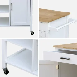 Carrello da cucina in legno di gomma con 5 ripiani, 74cm