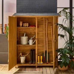 Casetta da giardino in legno d'abete e 4 vani portaoggetti, 140cm