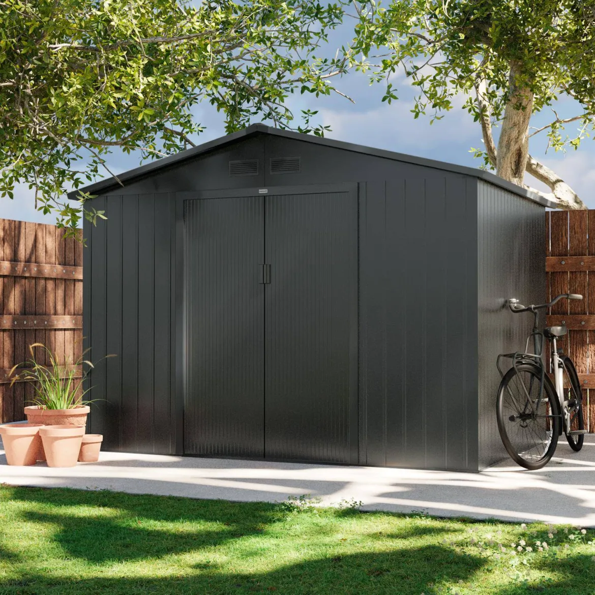 Casetta da giardino in metallo con kit di ancoraggio, 5.9m²
