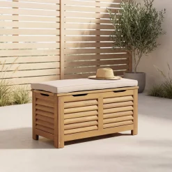 Cassapanca da giardino in legno di acacia con pistoni, 63L